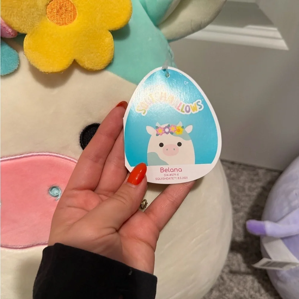 Belana squishmellow Pastel Cow Plush with Floral Crown